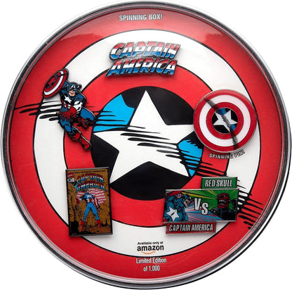 Werewolf Captain America Black Nickel Plate Finish Metal-Based with Enamel 5 Lapel Pin Set. Comes in an Officially Licensed Spinning 16Cm Circular Window Box. ( Exclusive). Captain Amaerica 80 Classic