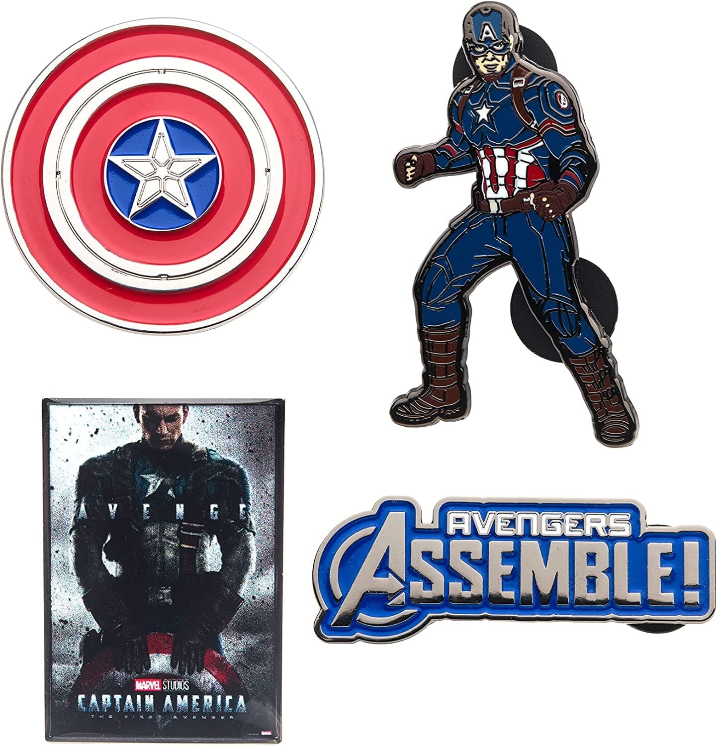 Werewolf Captain America Black Nickel Plate Finish Metal-Based with Enamel 5 Lapel Pin Set. Comes in an Officially Licensed Spinning 16Cm Circular Window Box. ( Exclusive). Captain Amaerica 80 (MCU)