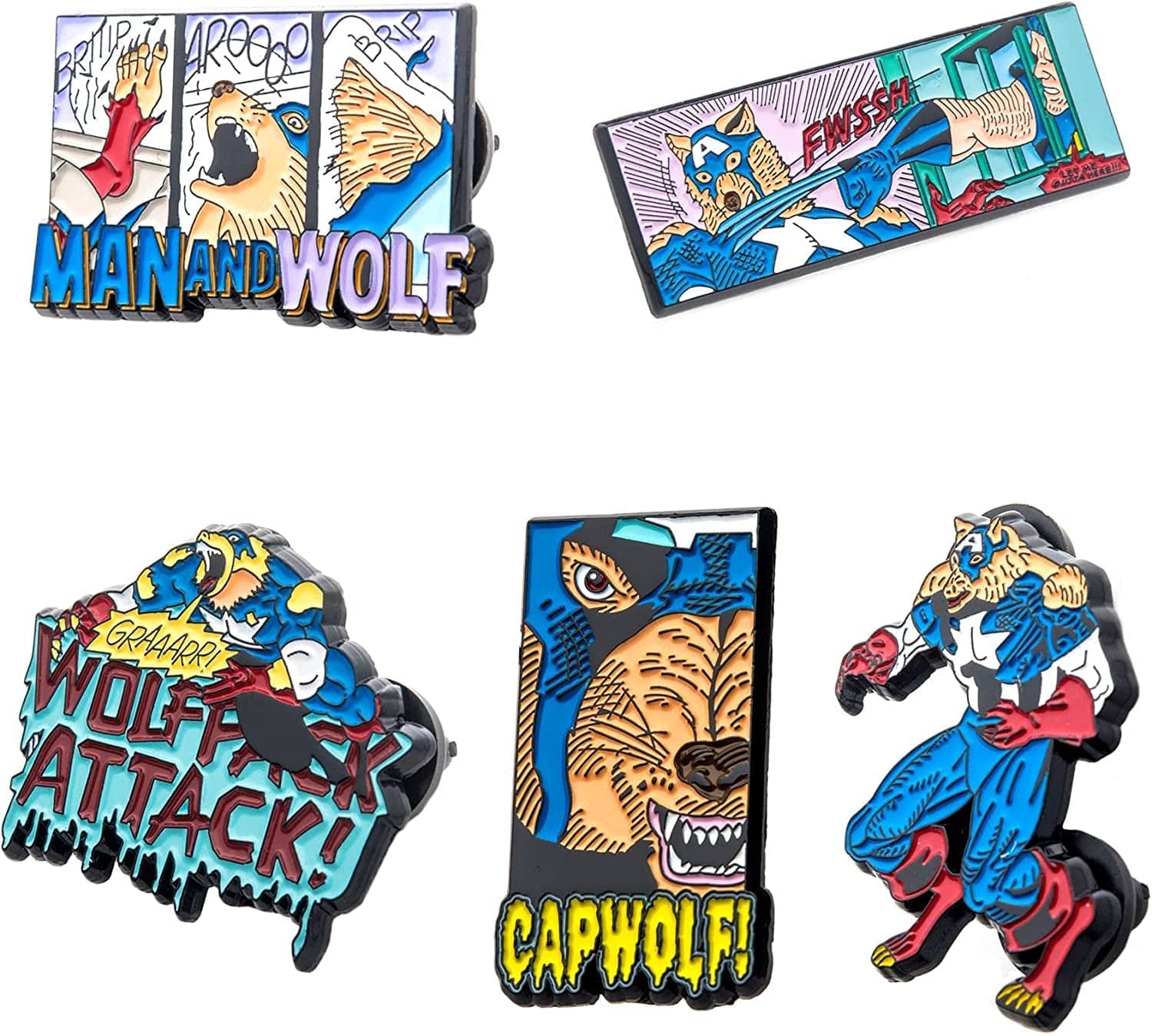 Werewolf Captain America Black Nickel Plate Finish Metal-Based with Enamel 5 Lapel Pin Set. Comes in an Officially Licensed Spinning 16Cm Circular Window Box. ( Exclusive).