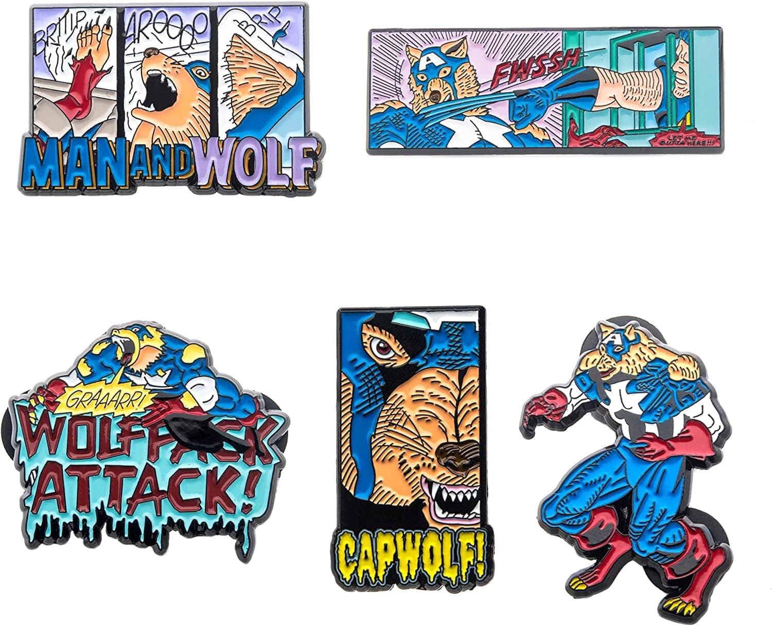 Werewolf Captain America Black Nickel Plate Finish Metal-Based with Enamel 5 Lapel Pin Set. Comes in an Officially Licensed Spinning 16Cm Circular Window Box. ( Exclusive).