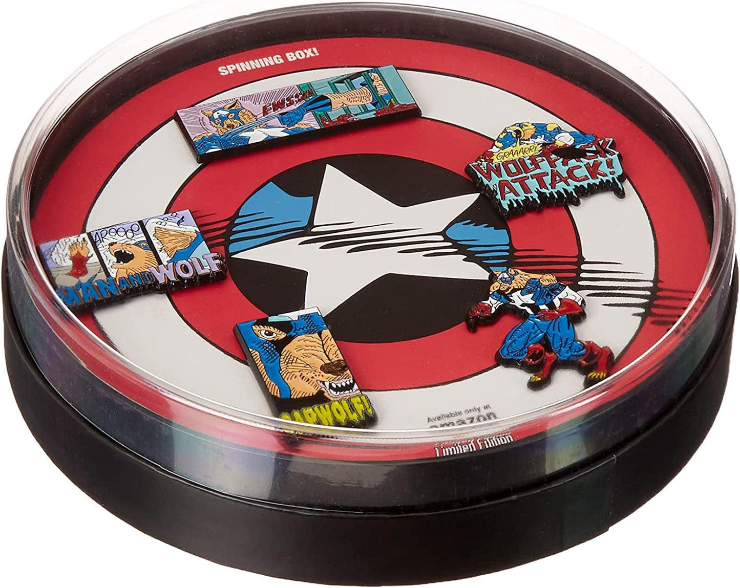 Werewolf Captain America Black Nickel Plate Finish Metal-Based with Enamel 5 Lapel Pin Set. Comes in an Officially Licensed Spinning 16Cm Circular Window Box. ( Exclusive).