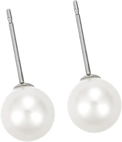White 8Mm Glass Pearls Necklace Bracelet Earring Jewelry 3 Set Wholesale for Women Little Girls