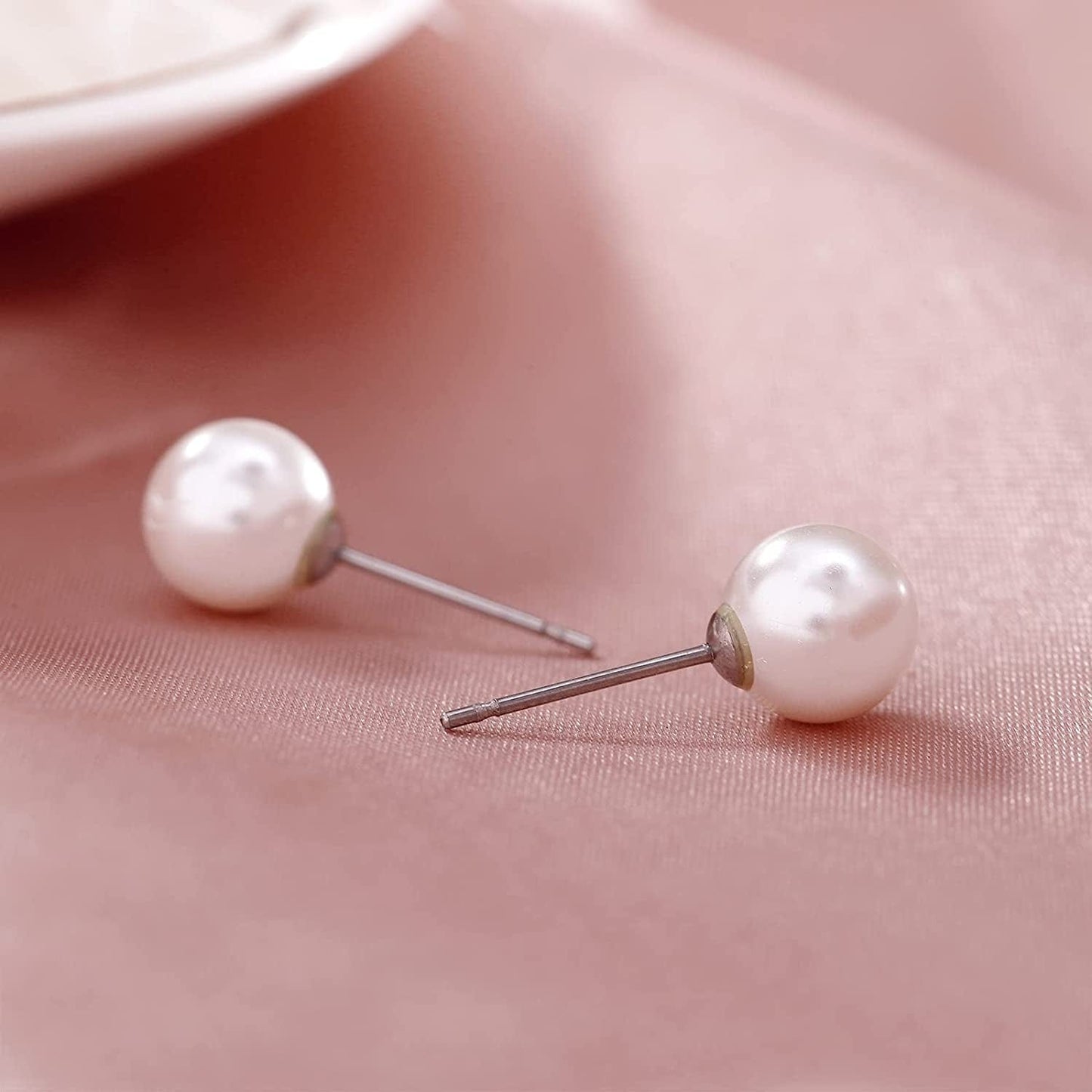 White 8Mm Glass Pearls Necklace Bracelet Earring Jewelry 3 Set Wholesale for Women Little Girls
