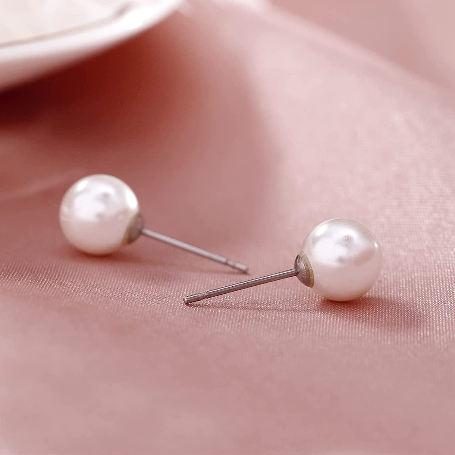 White 8Mm Glass Pearls Necklace Bracelet Earring Jewelry 3 Set Wholesale for Women Little Girls