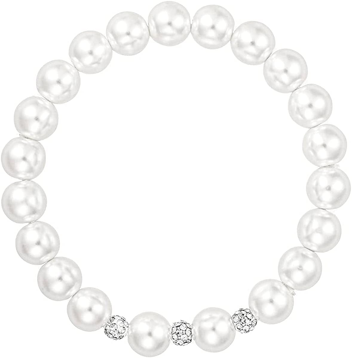 White 8Mm Glass Pearls Necklace Bracelet Earring Jewelry 3 Set Wholesale for Women Little Girls