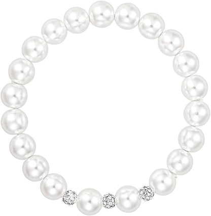 White 8Mm Glass Pearls Necklace Bracelet Earring Jewelry 3 Set Wholesale for Women Little Girls
