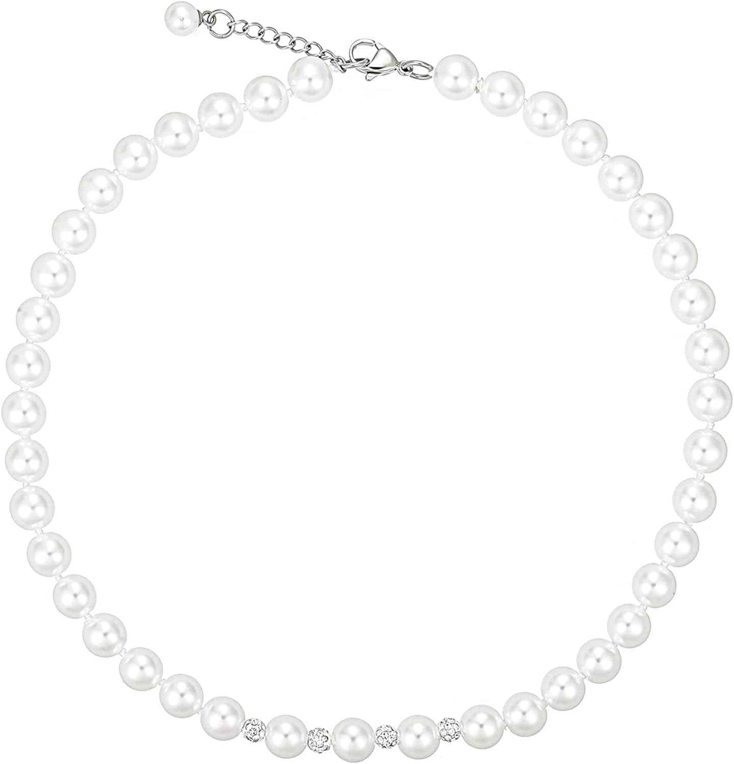 White 8Mm Glass Pearls Necklace Bracelet Earring Jewelry 3 Set Wholesale for Women Little Girls