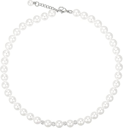 White 8Mm Glass Pearls Necklace Bracelet Earring Jewelry 3 Set Wholesale for Women Little Girls