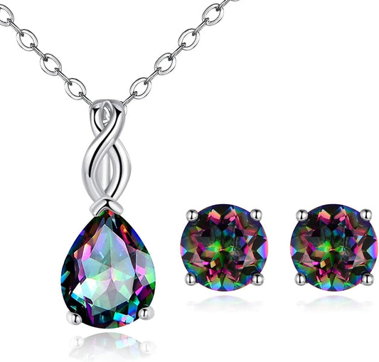 White Fire Opal Pendant Necklace for Women Gemstone Birthstone Jewelry Gifts for Girls … G-Teardrop rainbow jewelry set
