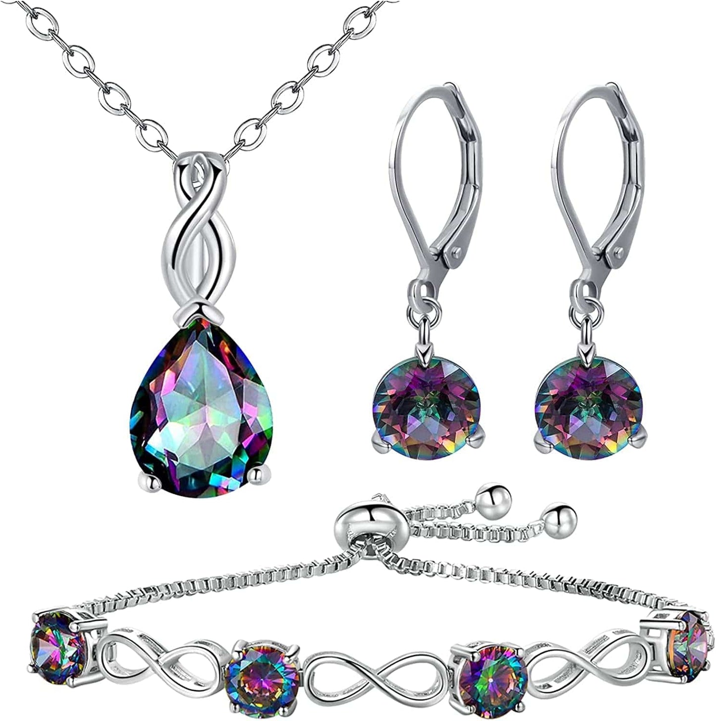 White Fire Opal Pendant Necklace for Women Gemstone Birthstone Jewelry Gifts for Girls … I-Necklace/bracelet/earrings set