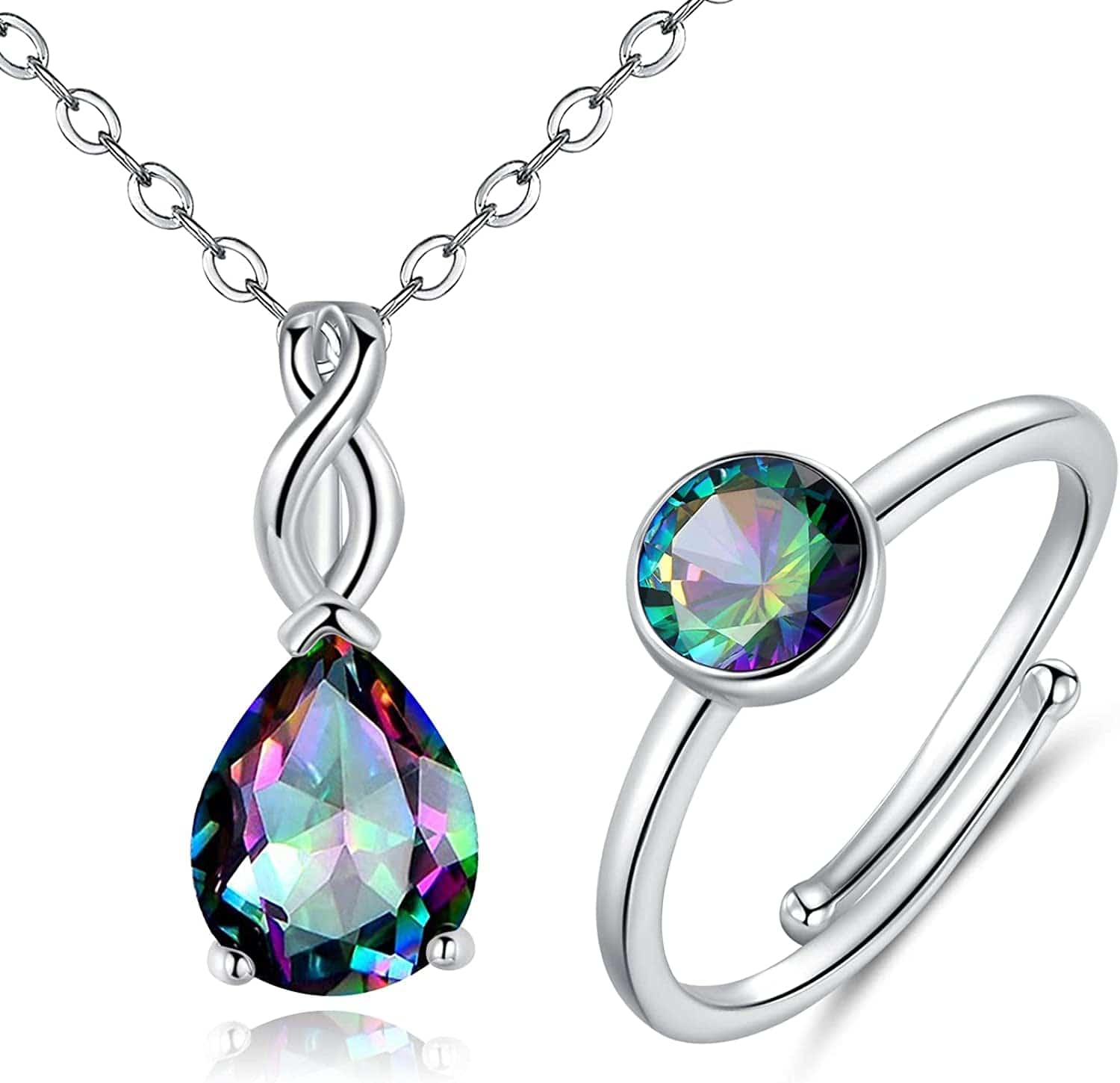 White Fire Opal Pendant Necklace for Women Gemstone Birthstone Jewelry Gifts for Girls … J-Necklace/adjustable ring