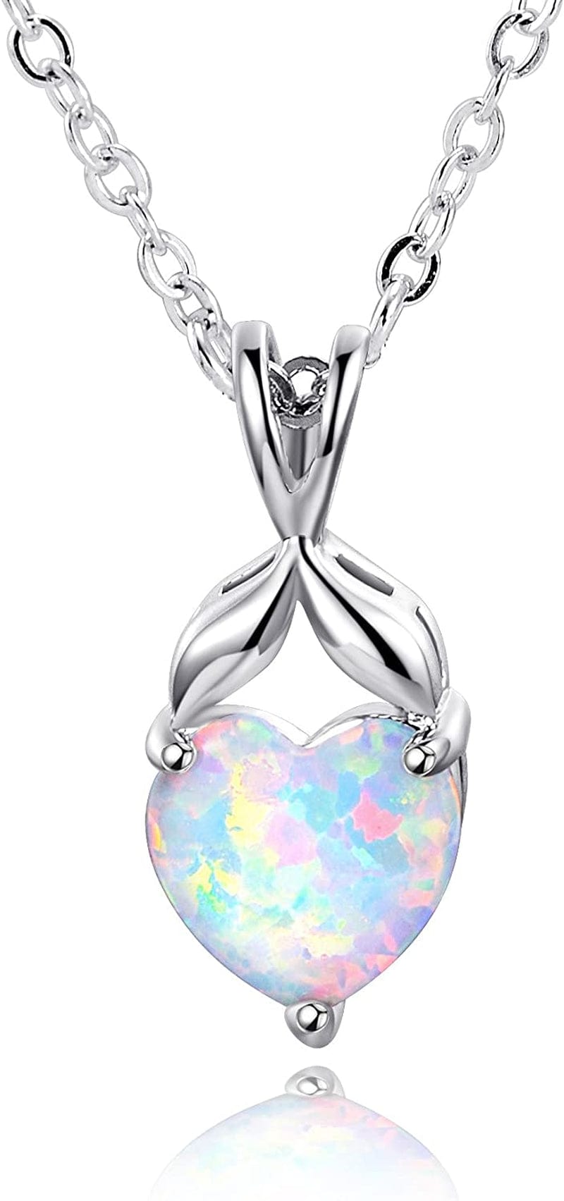 White Fire Opal Pendant Necklace for Women Gemstone Birthstone Jewelry Gifts for Girls … D-Heart necklace-white gold plated