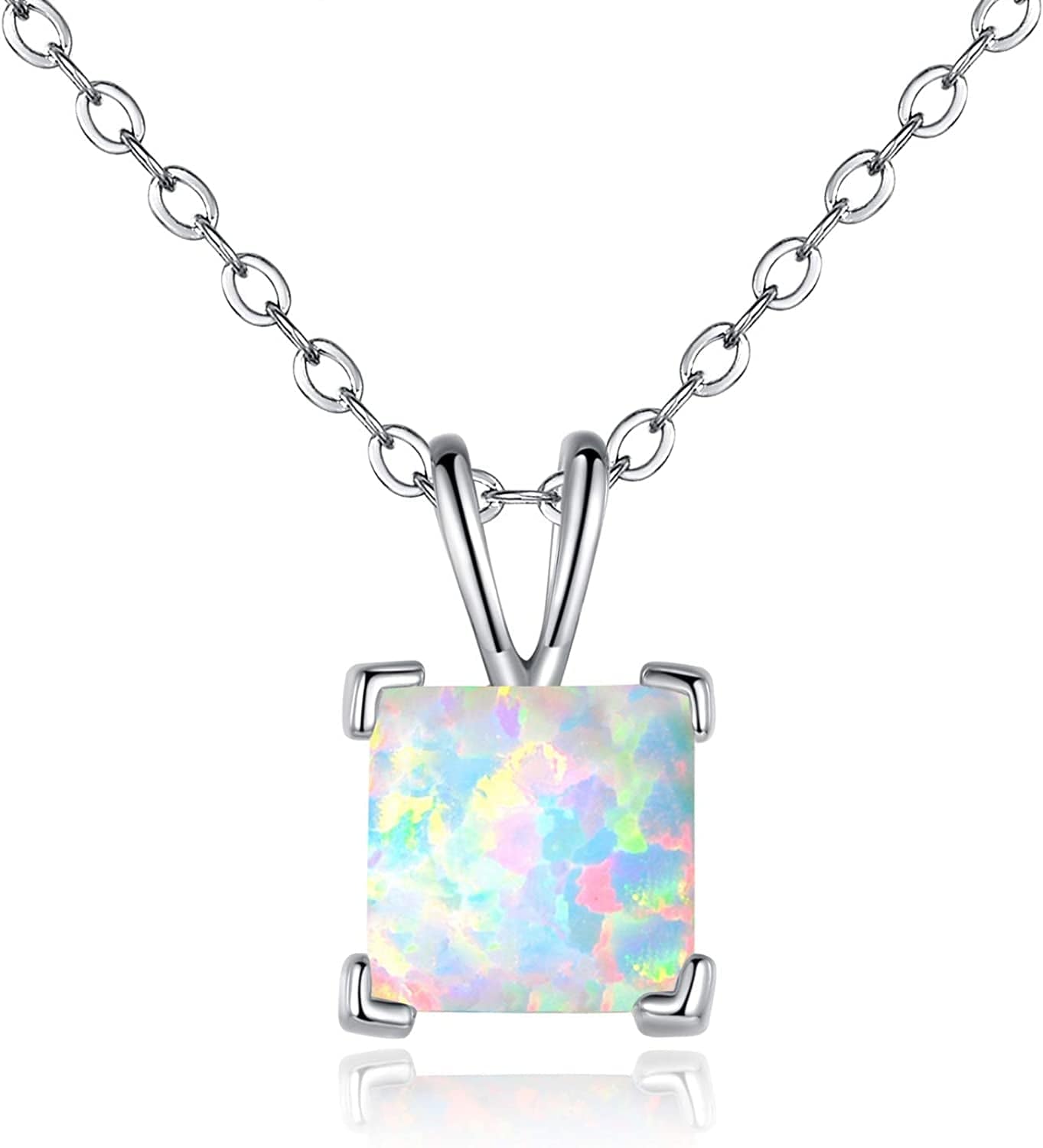 White Fire Opal Pendant Necklace for Women Gemstone Birthstone Jewelry Gifts for Girls … F-Square opal necklace-w