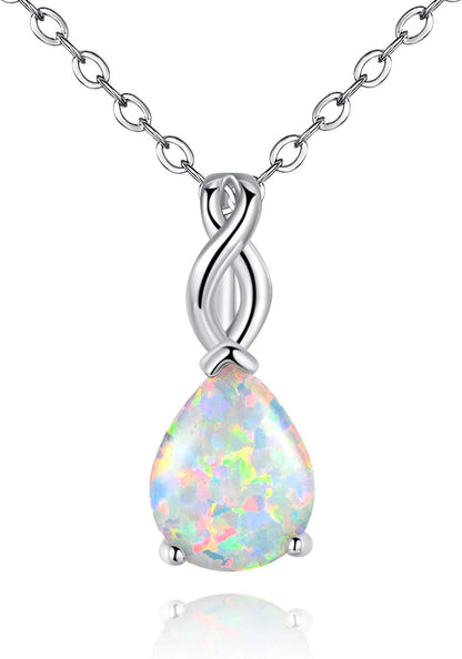 White Fire Opal Pendant Necklace for Women Gemstone Birthstone Jewelry Gifts for Girls … A-Teardrop necklace-white gold plated