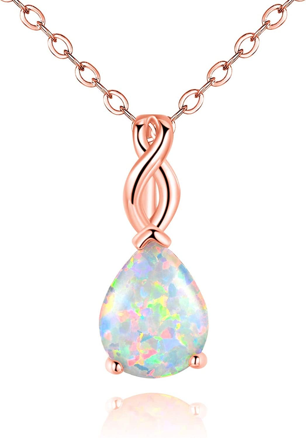 White Fire Opal Pendant Necklace for Women Gemstone Birthstone Jewelry Gifts for Girls … B-Teardrop necklace-rose gold plated