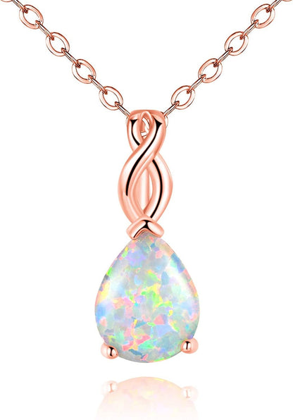 White Fire Opal Pendant Necklace for Women Gemstone Birthstone Jewelry Gifts for Girls … B-Teardrop necklace-rose gold plated