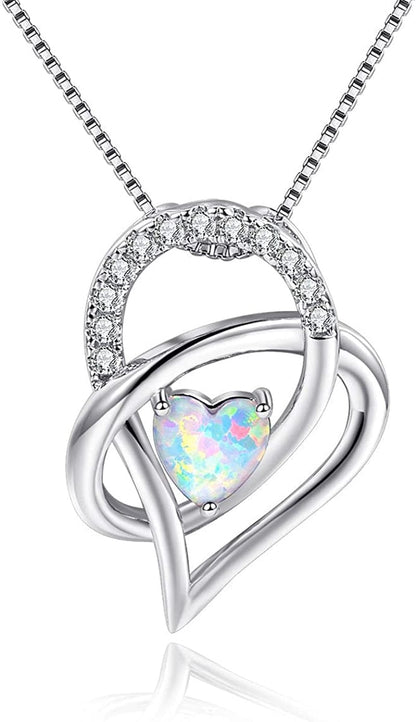 White Fire Opal Pendant Necklace for Women Gemstone Birthstone Jewelry Gifts for Girls … E-Knot heart necklace-white gold plated