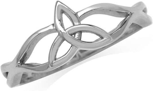 White Gold Plated 925 Sterling Silver Triquetra Celtic Knot Ring 9
