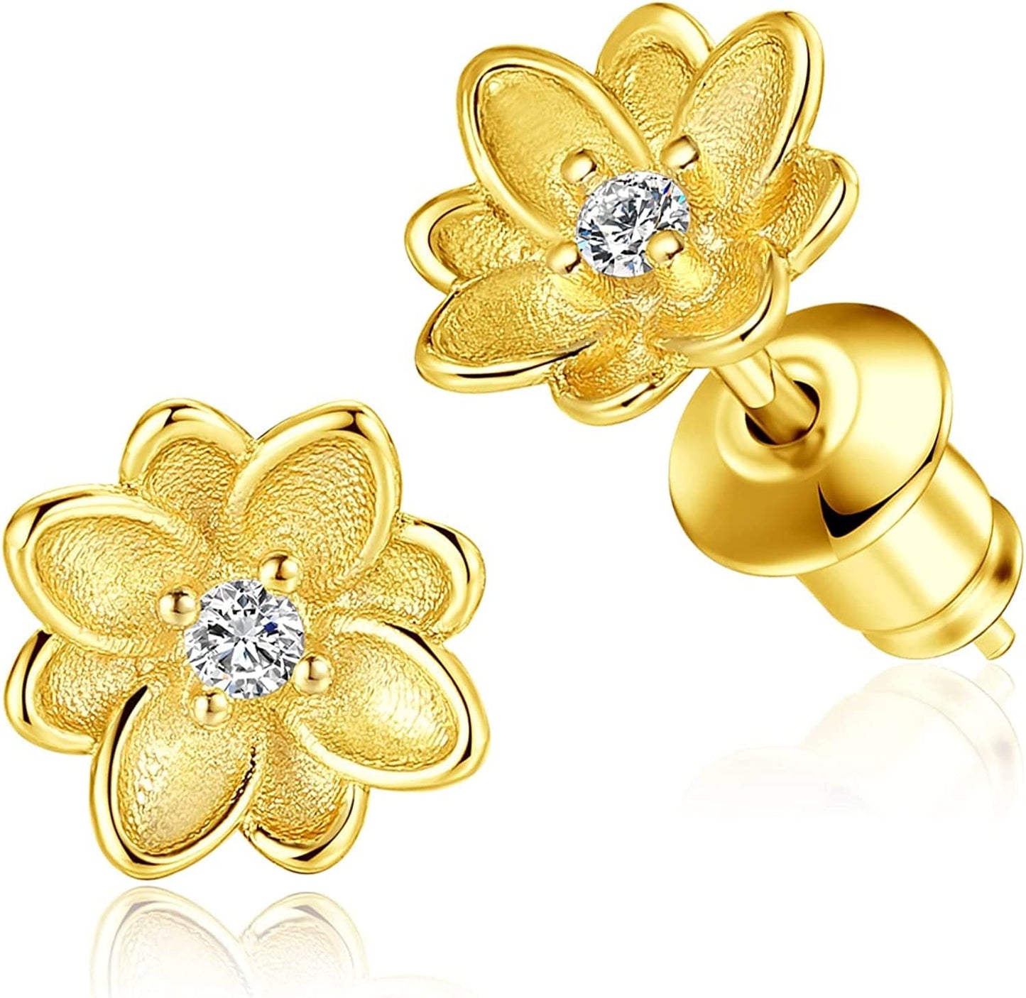 White Gold & Yellow Gold & Rose Gold Plated Rose Flower Ear Studs | Dainty Magnolia Flower Earring, Leaf Hypoallergenic Earrings for Women MAGNOLIA FLOWER-yellow