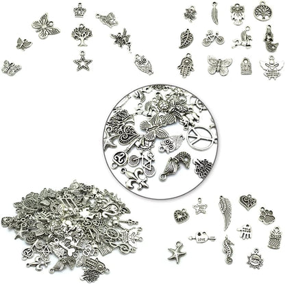 Wholesale Bulk Lots Jewelry Making Silver Charms Mixed Smooth Tibetan Silver Metal Charms Pendants DIY for Necklace Bracelet Jewelry Making and Crafting, JIALEEY 100 PCS