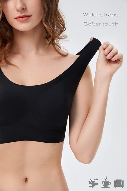 Wide Straps Wireless Bras for Women Thin Soft Pullover Seamless Back Smoothing Lounge Sleep Removable Pads Yoga