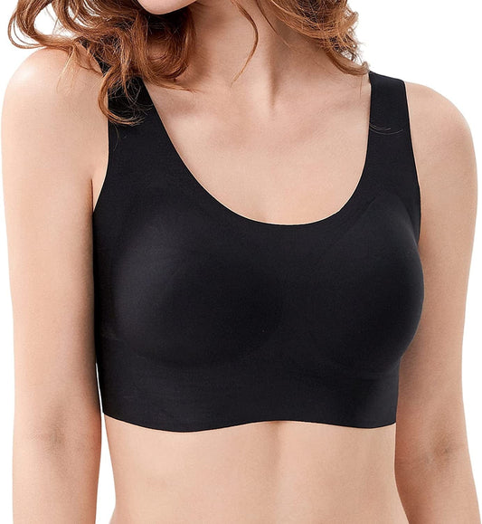 Wide Straps Wireless Bras for Women Thin Soft Pullover Seamless Back Smoothing Lounge Sleep Removable Pads Yoga Black / Medium