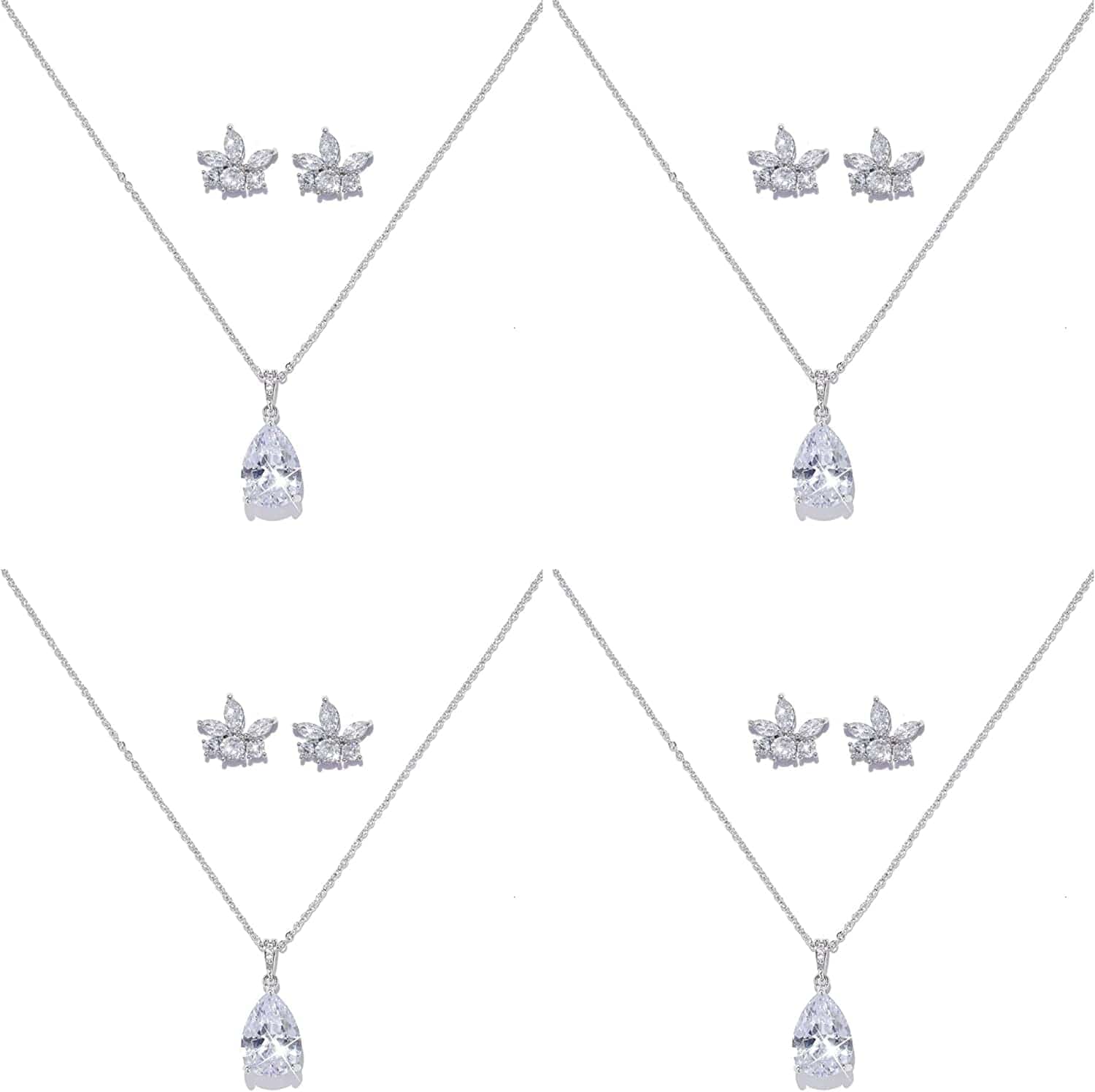 Will You Be My Bridesmaid Jewelry Set for Wedding of 4 6 8 Bridesmaid Teardrop Necklace Earrings Set,Bridesmaid Proposal Gifts Set white-drop-4set