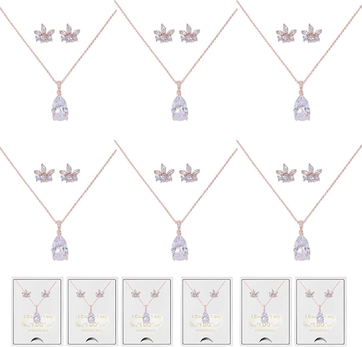 Will You Be My Bridesmaid Jewelry Set for Wedding of 4 6 8 Bridesmaid Teardrop Necklace Earrings Set,Bridesmaid Proposal Gifts Set rose-drop-6set