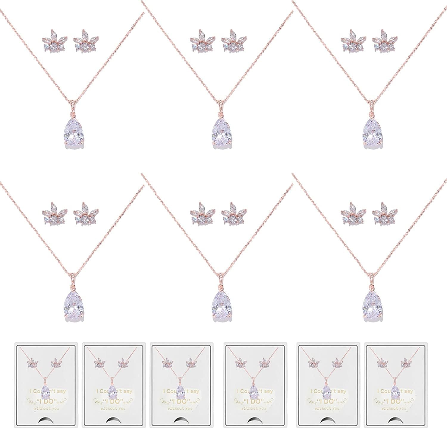 Will You Be My Bridesmaid Jewelry Set for Wedding of 4 6 8 Bridesmaid Teardrop Necklace Earrings Set,Bridesmaid Proposal Gifts Set rose-drop-6set
