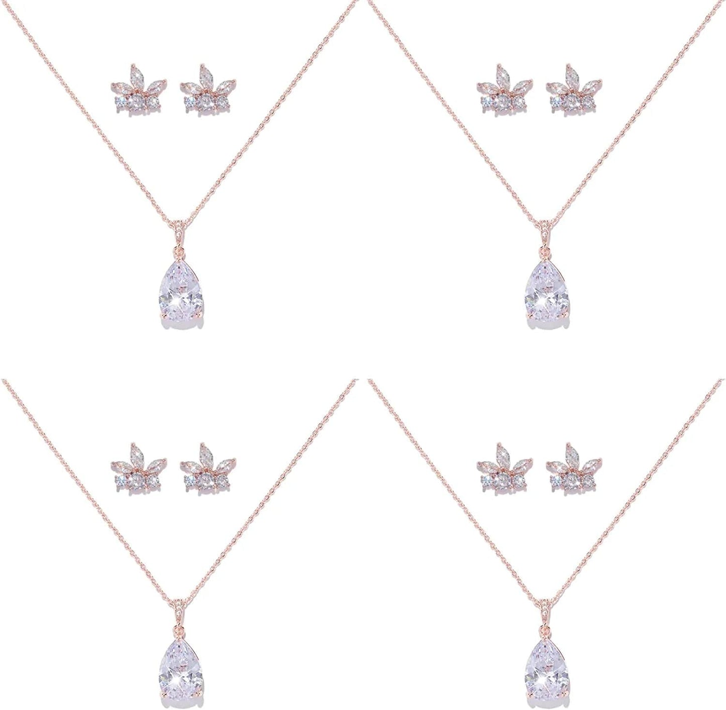 Will You Be My Bridesmaid Jewelry Set for Wedding of 4 6 8 Bridesmaid Teardrop Necklace Earrings Set,Bridesmaid Proposal Gifts Set rose-drop-4set