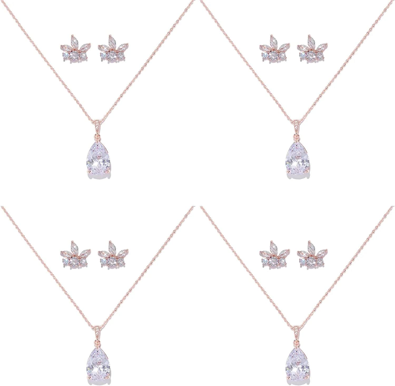 Will You Be My Bridesmaid Jewelry Set for Wedding of 4 6 8 Bridesmaid Teardrop Necklace Earrings Set,Bridesmaid Proposal Gifts Set rose-drop-4set