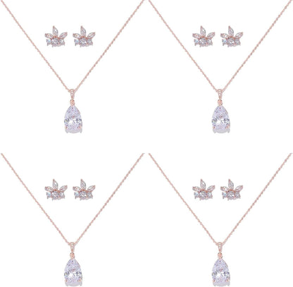 Will You Be My Bridesmaid Jewelry Set for Wedding of 4 6 8 Bridesmaid Teardrop Necklace Earrings Set,Bridesmaid Proposal Gifts Set rose-drop-4set