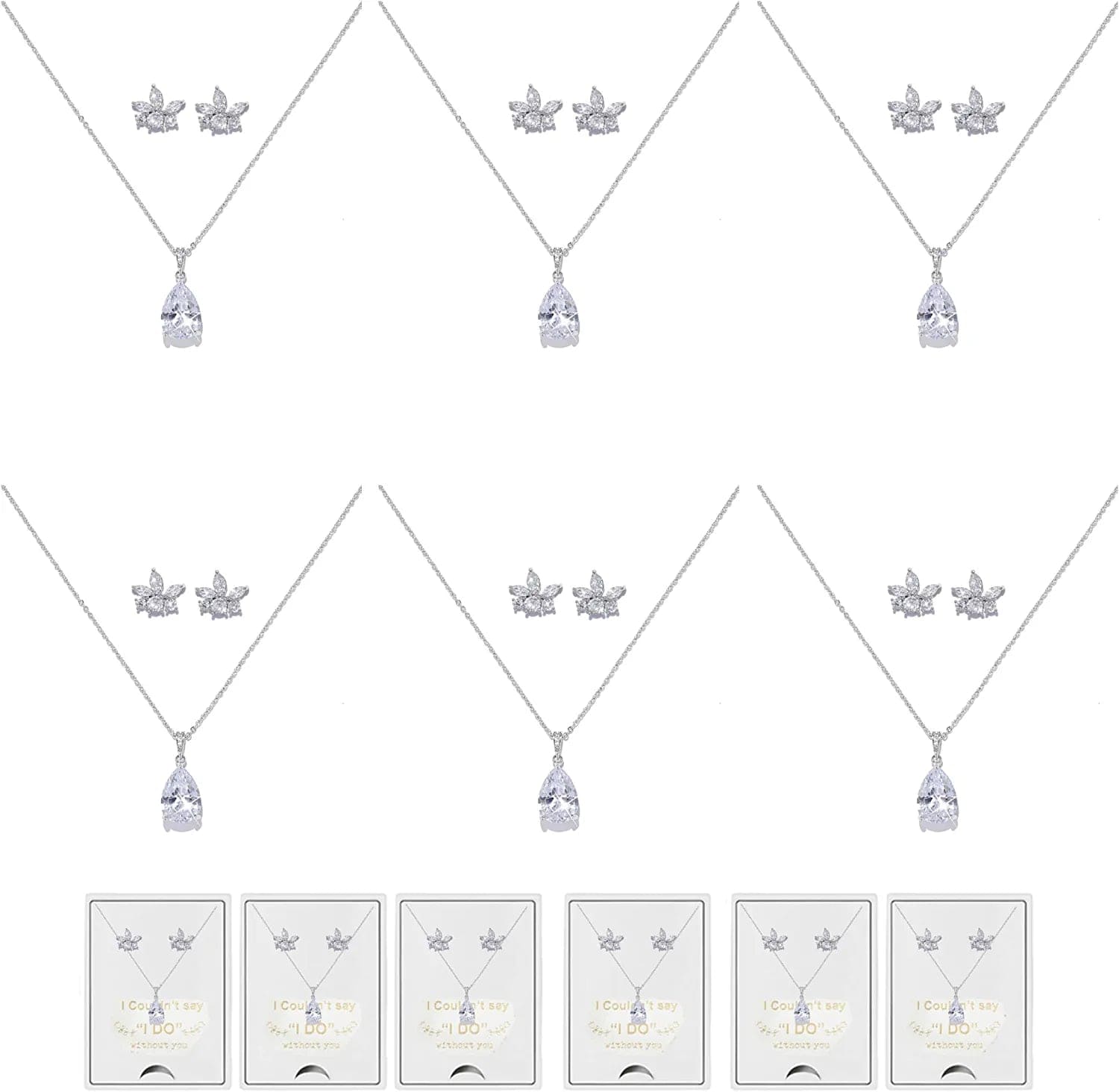 Will You Be My Bridesmaid Jewelry Set for Wedding of 4 6 8 Bridesmaid Teardrop Necklace Earrings Set,Bridesmaid Proposal Gifts Set white-drop-6set