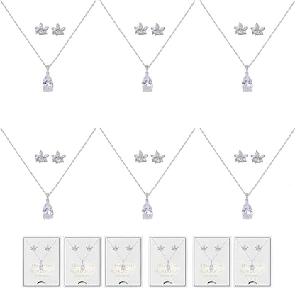 Will You Be My Bridesmaid Jewelry Set for Wedding of 4 6 8 Bridesmaid Teardrop Necklace Earrings Set,Bridesmaid Proposal Gifts Set white-drop-6set