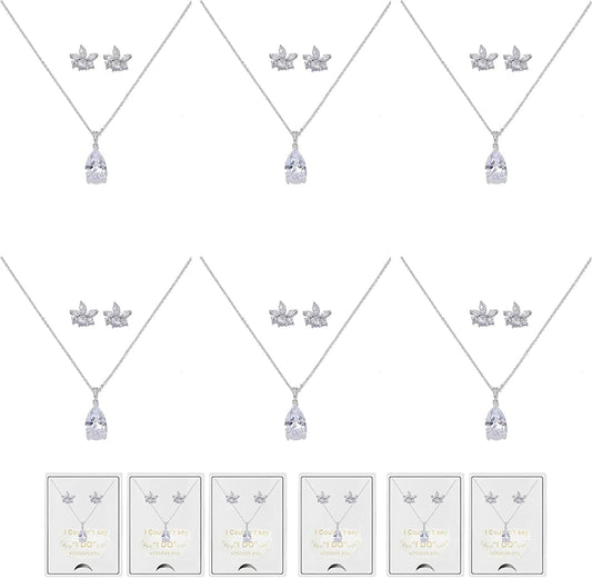 Will You Be My Bridesmaid Jewelry Set for Wedding of 4 6 8 Bridesmaid Teardrop Necklace Earrings Set,Bridesmaid Proposal Gifts Set white-drop-6set