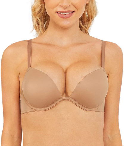 Wingslove Women'S Push up Bra Deep V Plunge Underwire T-Shirt Bra Multiway 2 Cups Up Brown / 34C