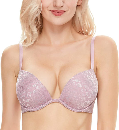 Wingslove Women'S Push up Bra Deep V Plunge Underwire T-Shirt Bra Multiway 2 Cups Up Light Purple / 32DD