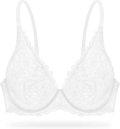 Wingslove Women'S Sexy Bra Sheer Lace Bra Plunge Unlined Full Coverage See through Underwire Bra