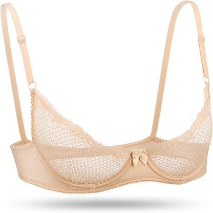 Wingslove Women'S Sexy Lace Bra See through Mesh Unlined Balconette Demi Cup Underwire Non-Padded Lingerie