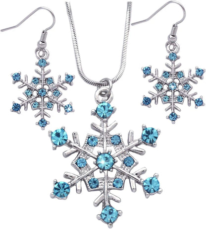 Winter Snow Snowflake Wedding Bridesmaid Pendant Necklace Earrings Jewelry Set Aqua