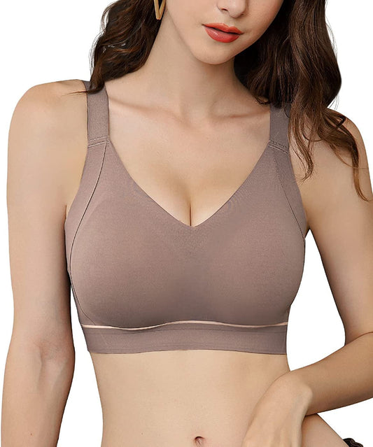 Wireless Bra for Women Supportive Seamless Bra Ultra Comfortable Padded Bra Adjustable Bralette Everyday Bra Brown / 34D