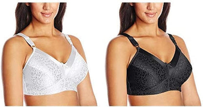 Wireless Bra Pack, Full Coverage, Leopard Satin, Wirefree Plus-Size Bra, (Sizes from 32C to 50DD) White/Black / 2 / 50D