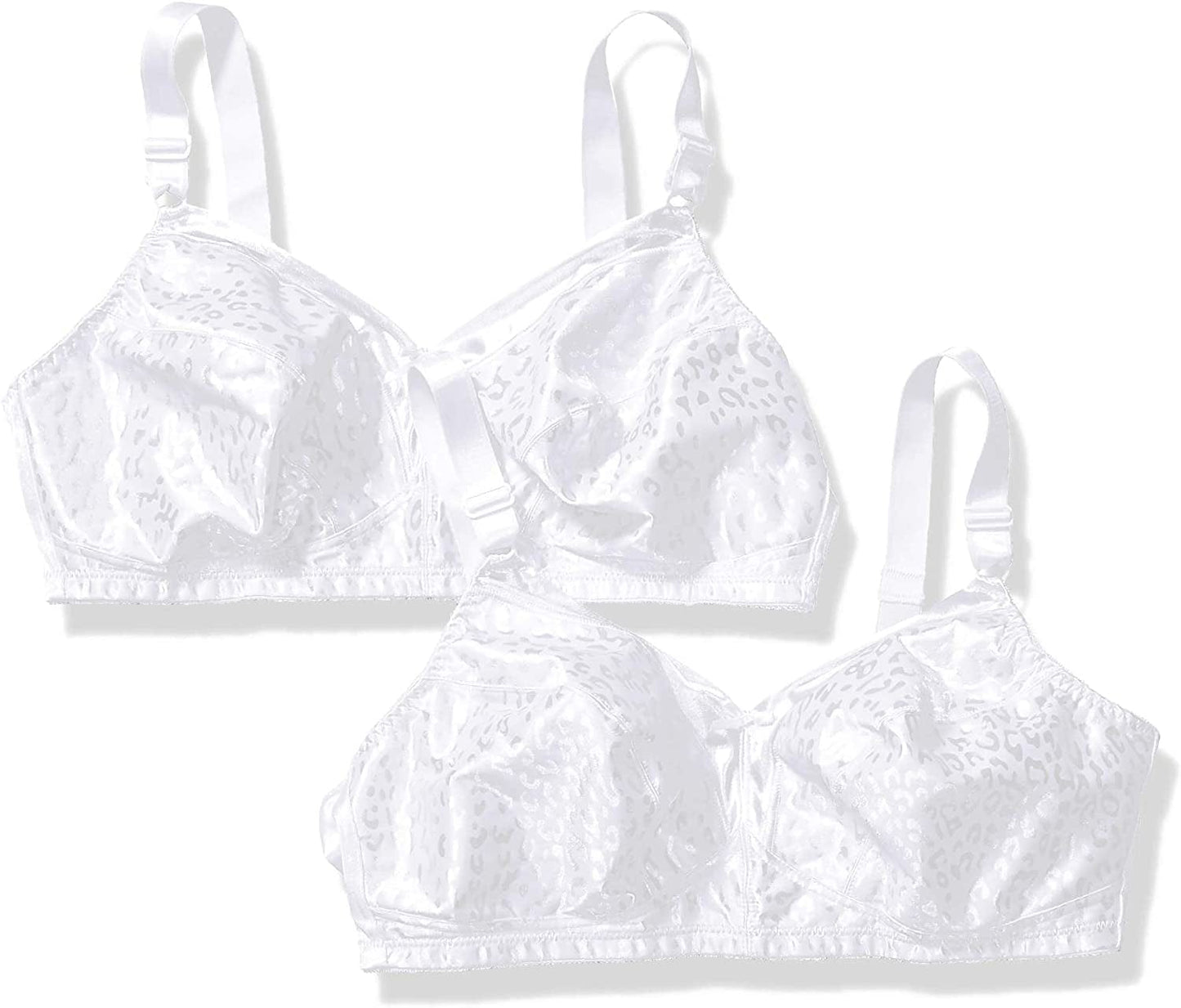 Wireless Bra Pack, Full Coverage, Leopard Satin, Wirefree Plus-Size Bra, (Sizes from 32C to 50DD) 2 Pack - White / 2 / 42B