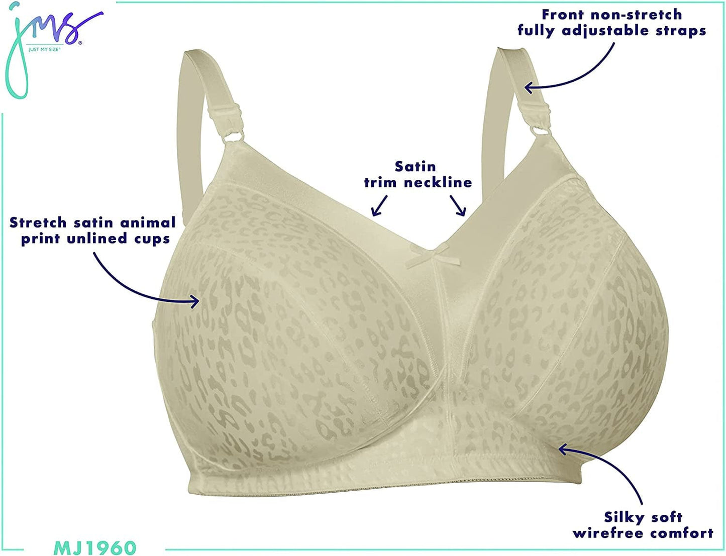 Wireless Bra Pack, Full Coverage, Leopard Satin, Wirefree Plus-Size Bra, (Sizes from 32C to 50DD)