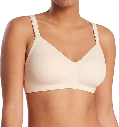 Wireless Bra Seamless Bra for Women Ultra Comfort Bra V Neck Adjustable Invisible Bralette YN25 Cream1 / Large