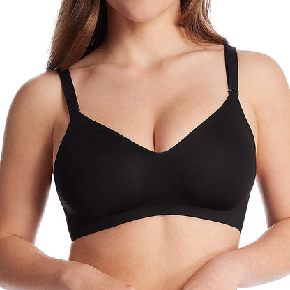 Wireless Bra Seamless Bra for Women Ultra Comfort Bra V Neck Adjustable Invisible Bralette YN25 Black / Medium