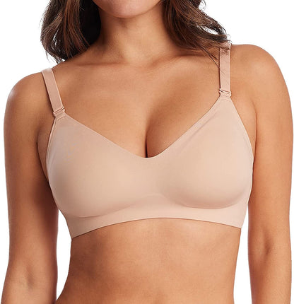 Wireless Bra Seamless Bra for Women Ultra Comfort Bra V Neck Adjustable Invisible Bralette YN25 Beige / Small