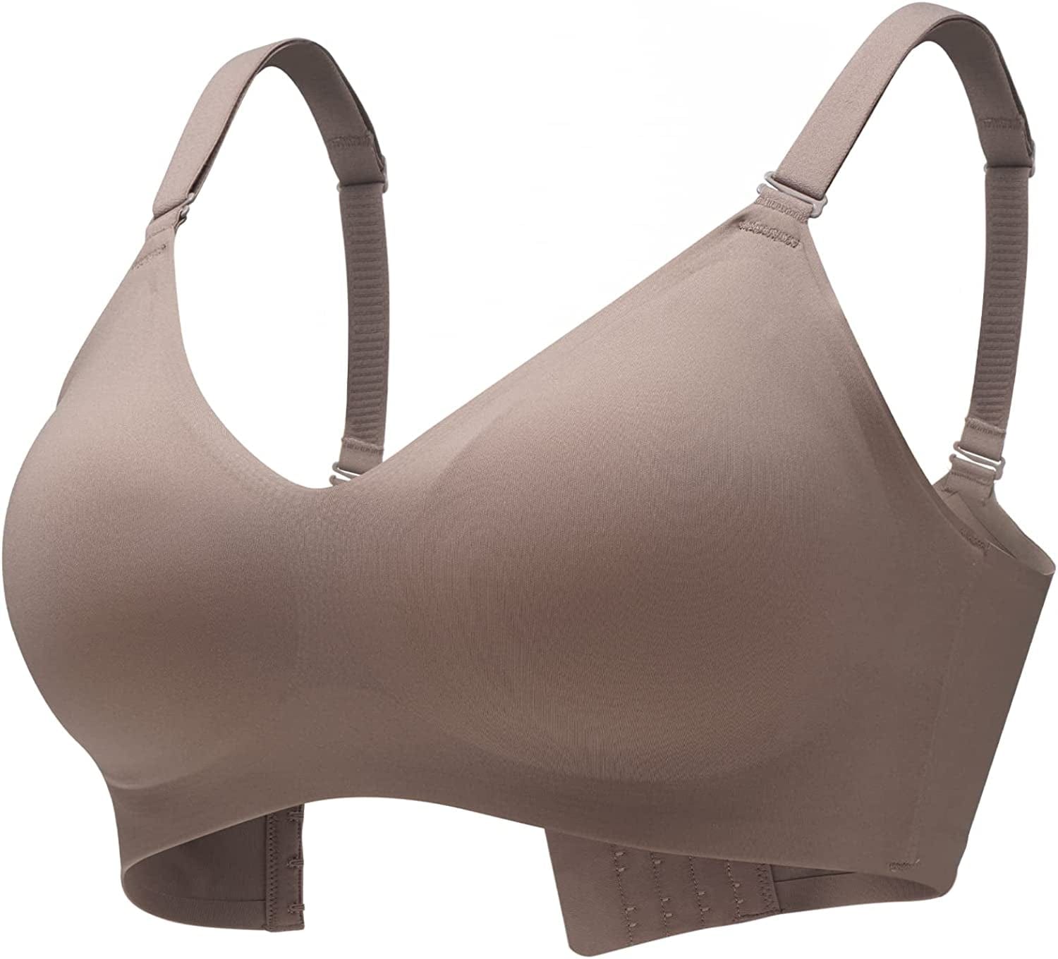 Wireless Bra Seamless Bra for Women Ultra Comfort Bra V Neck Adjustable Invisible Bralette YN25 Deep Brown / X-Large