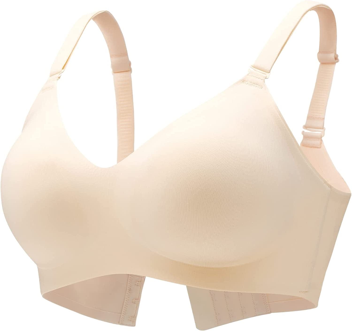 Wireless Bra Seamless Bra for Women Ultra Comfort Bra V Neck Adjustable Invisible Bralette YN25 Cream / Large