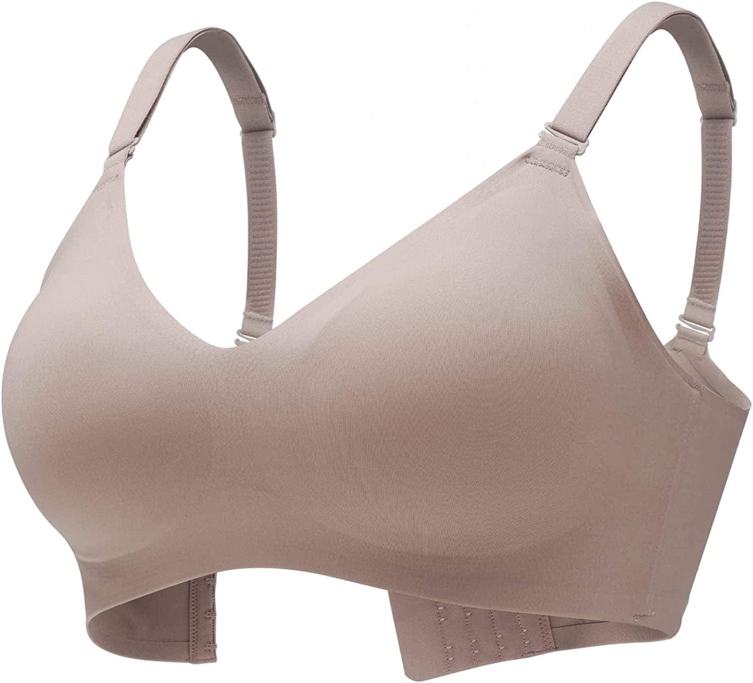 Wireless Bra Seamless Bra for Women Ultra Comfort Bra V Neck Adjustable Invisible Bralette YN25 Brown / X-Large